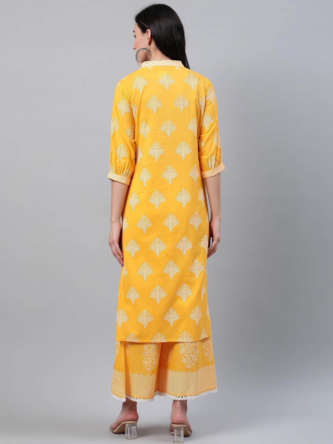 Yellow Printed Cotton Kurta - ShopLibas 