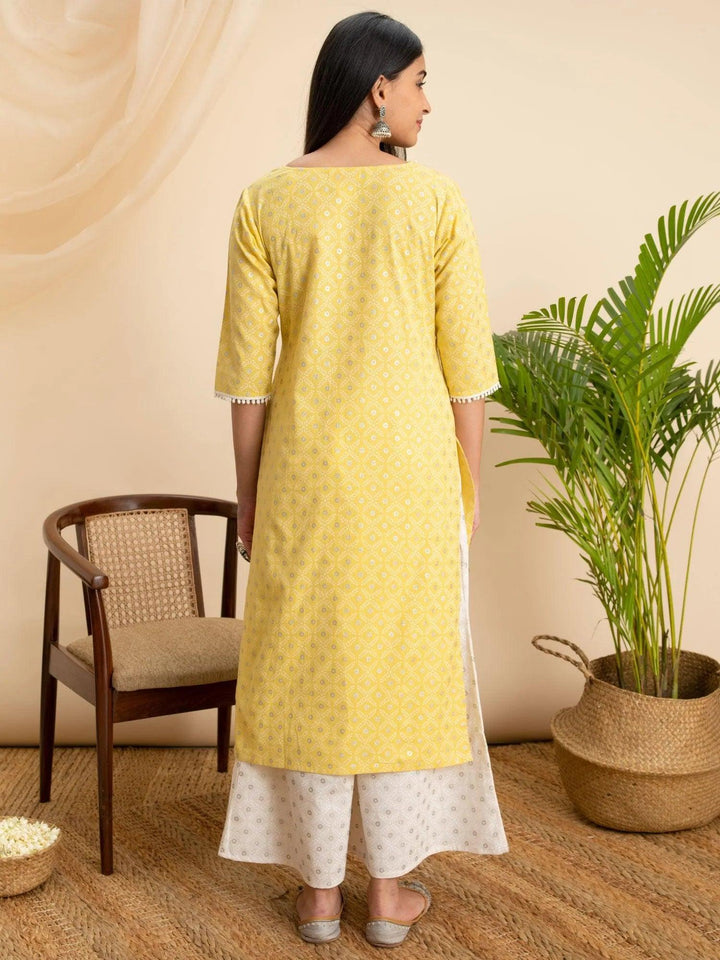 Yellow Printed Cotton Kurta - ShopLibas