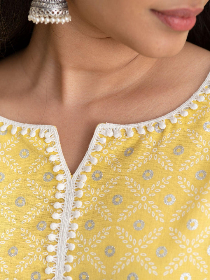 Yellow Printed Cotton Kurta - ShopLibas