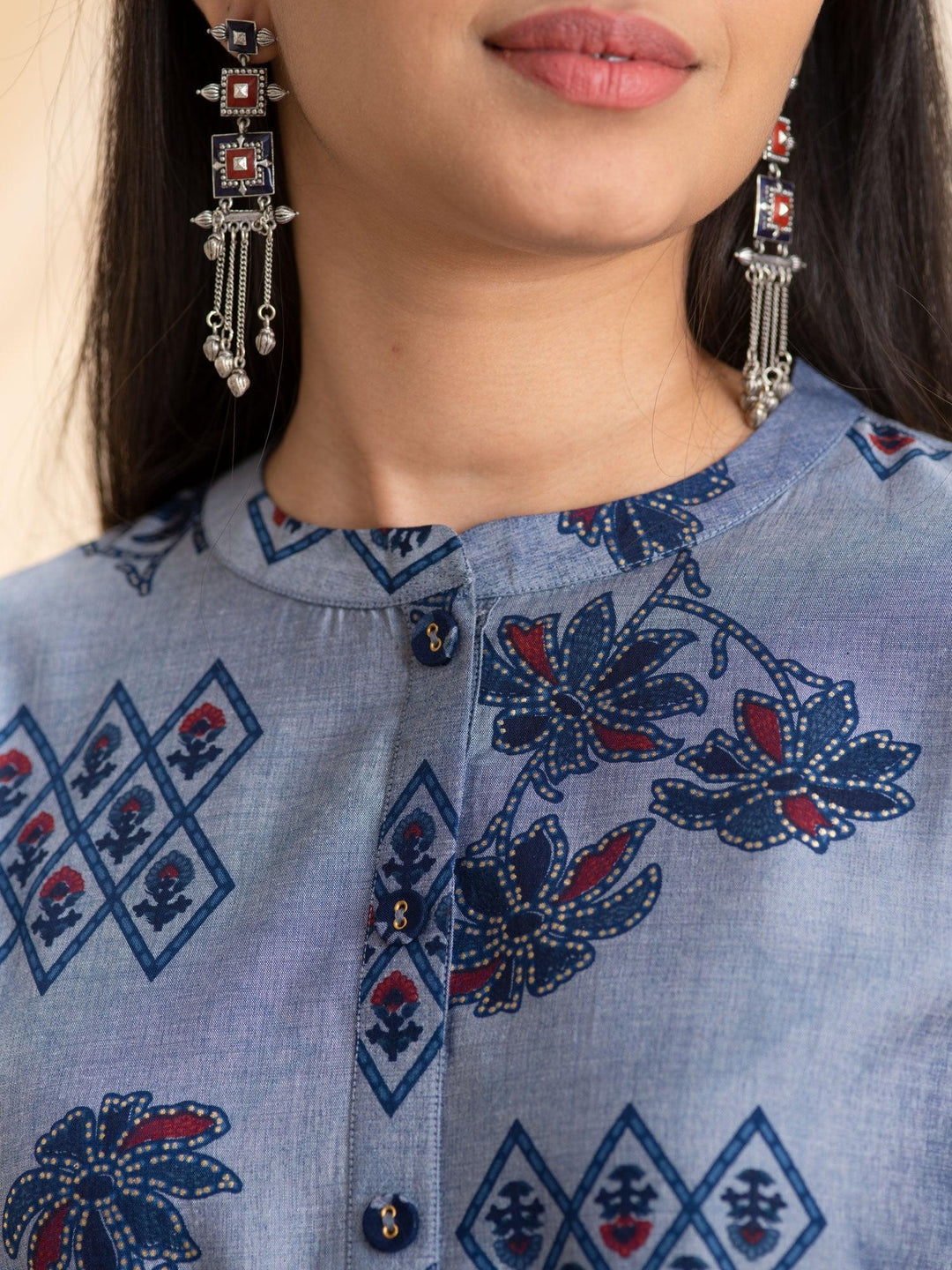 Grey Printed Rayon Kurta - ShopLibas 