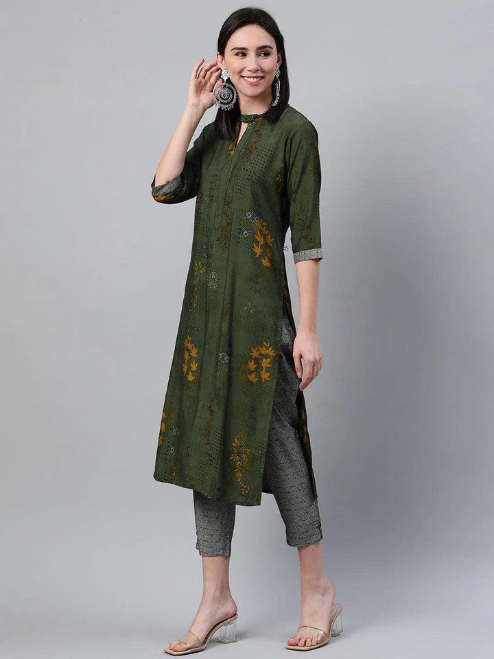 Green Printed Rayon Kurta