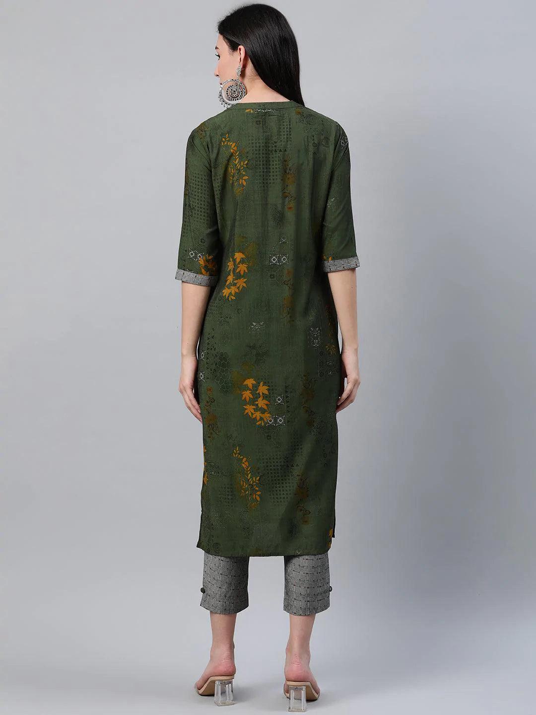 Green Printed Rayon Kurta - ShopLibas 