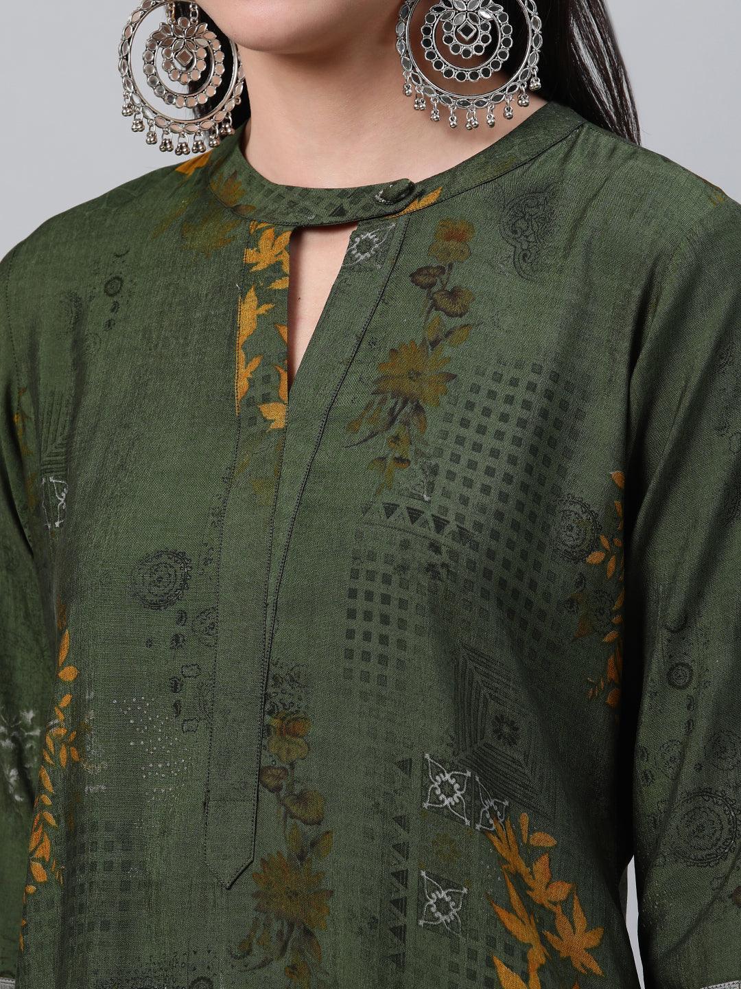 Green Printed Rayon Kurta - ShopLibas 