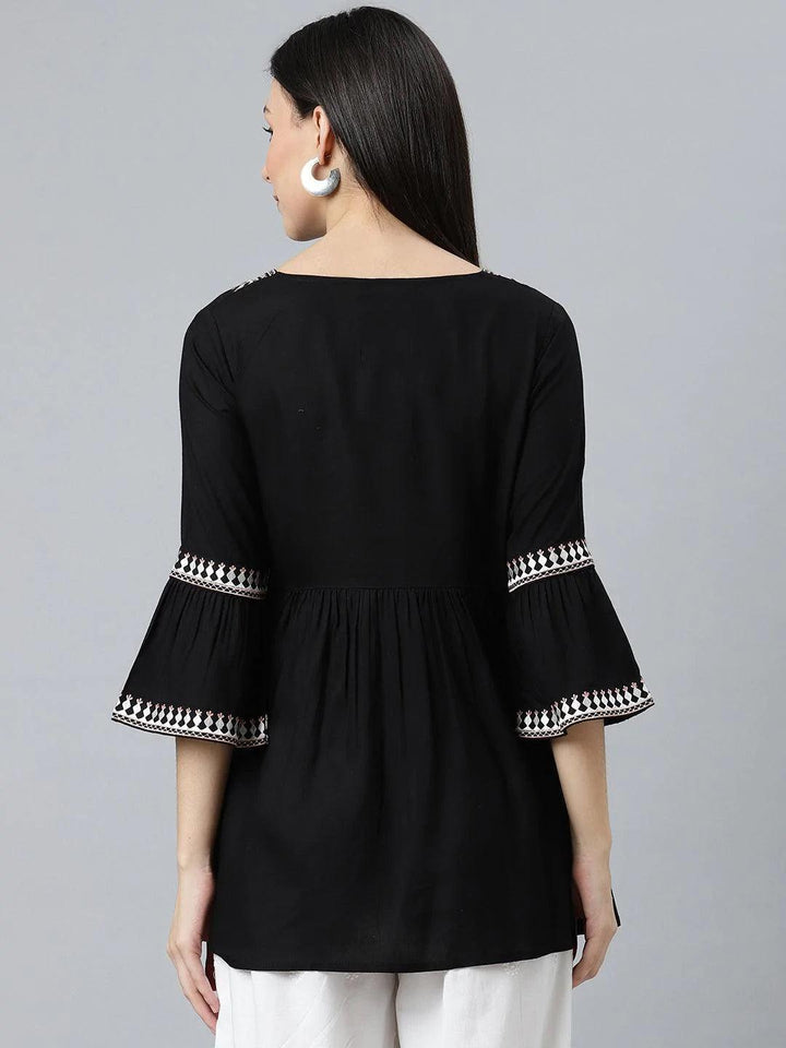 Black Embroidered Rayon Kurti - ShopLibas