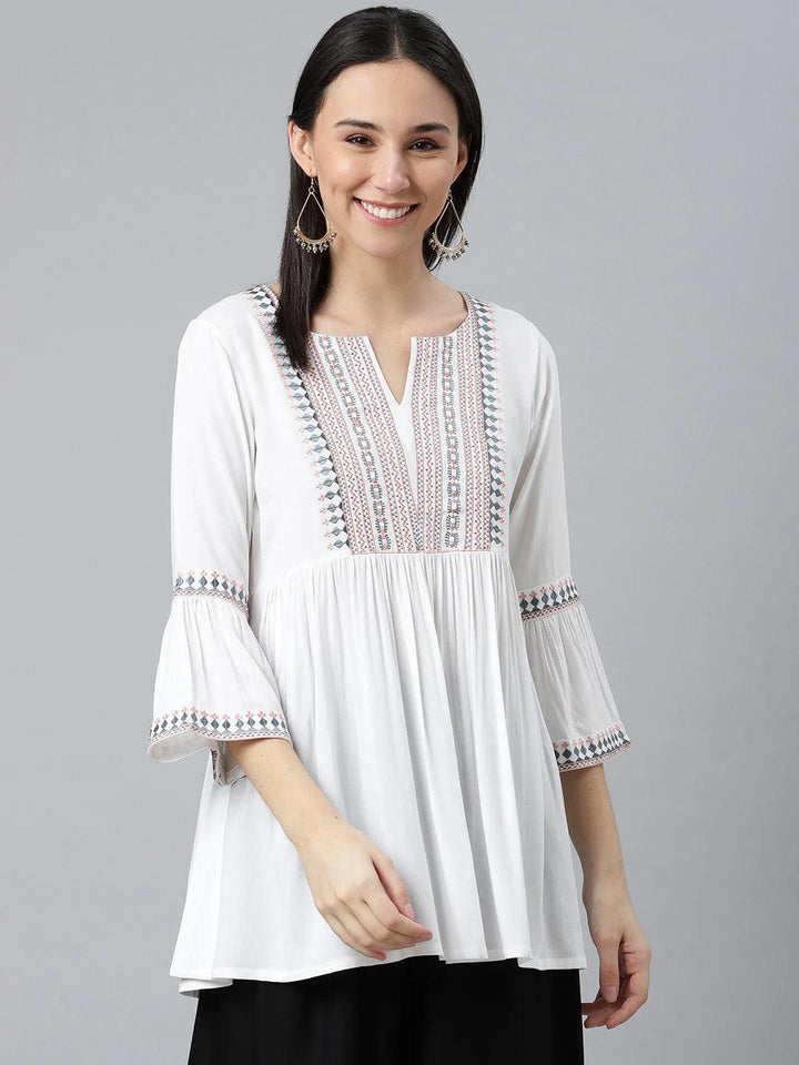 White Embroidered Rayon Kurti