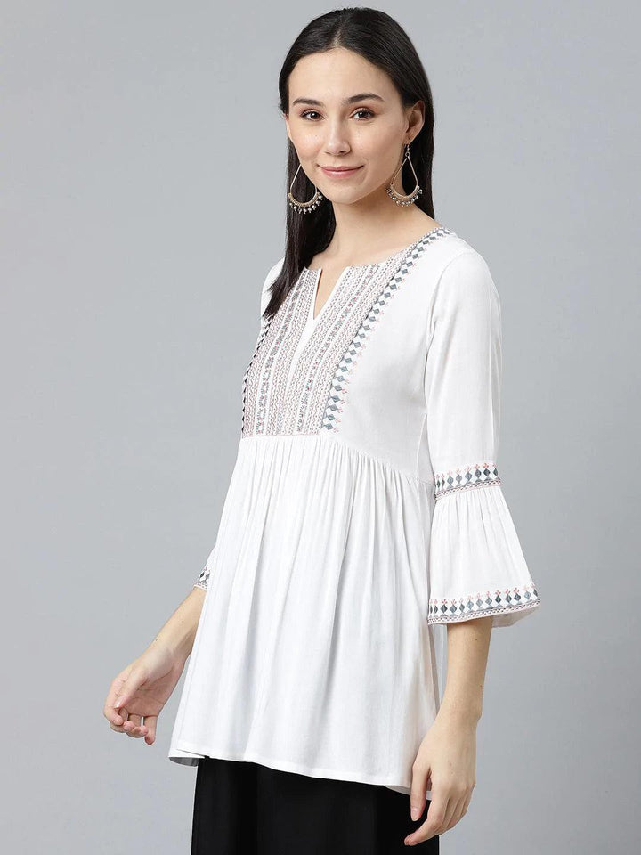 White Embroidered Rayon Kurti