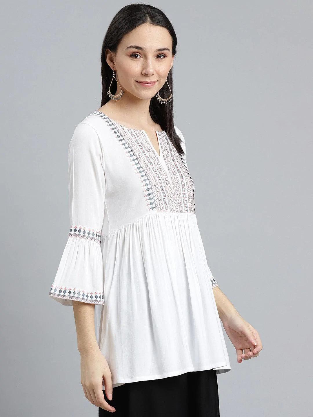 White Embroidered Rayon Kurti - ShopLibas 