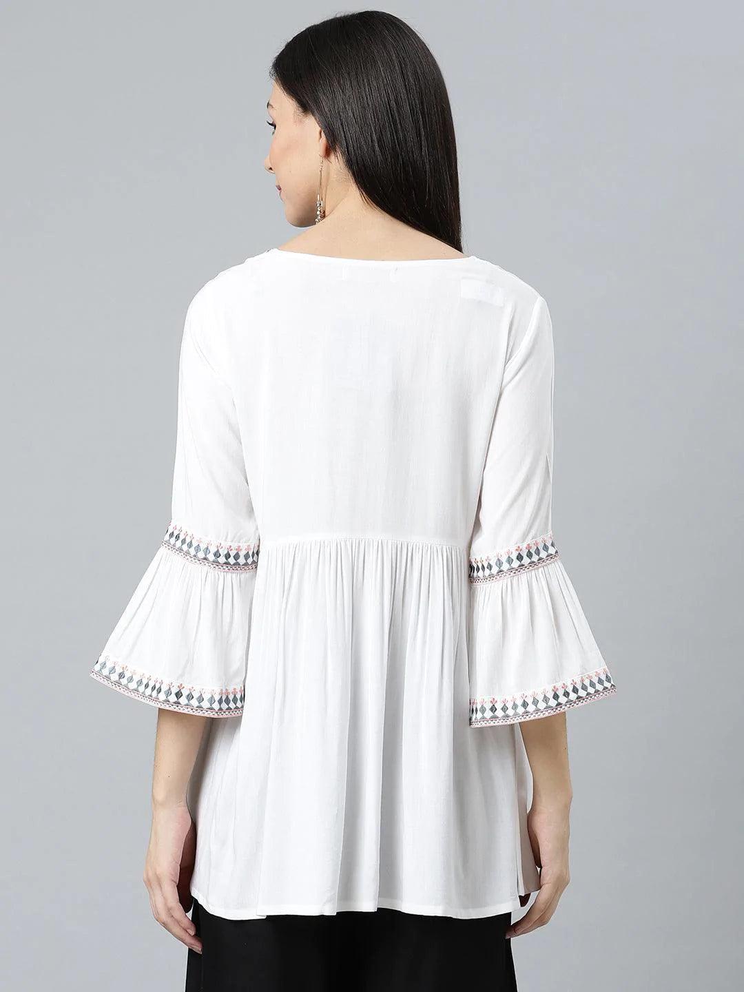 White Embroidered Rayon Kurti - ShopLibas 