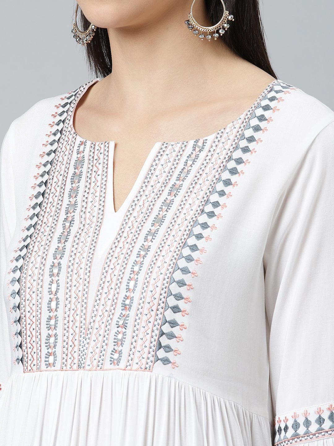 White Embroidered Rayon Kurti - ShopLibas 