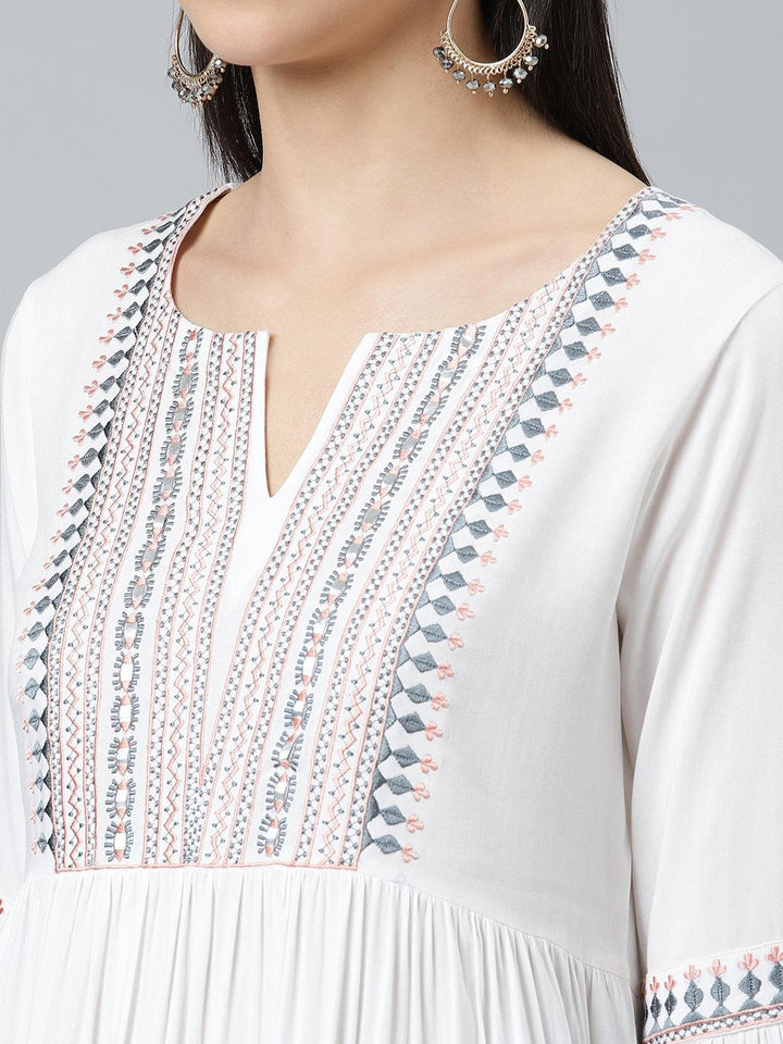 White Embroidered Rayon Kurti