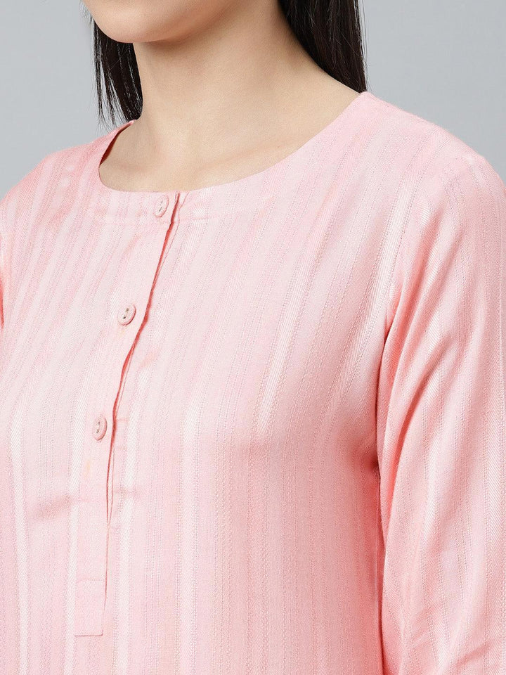 Pink Striped Rayon Kurta