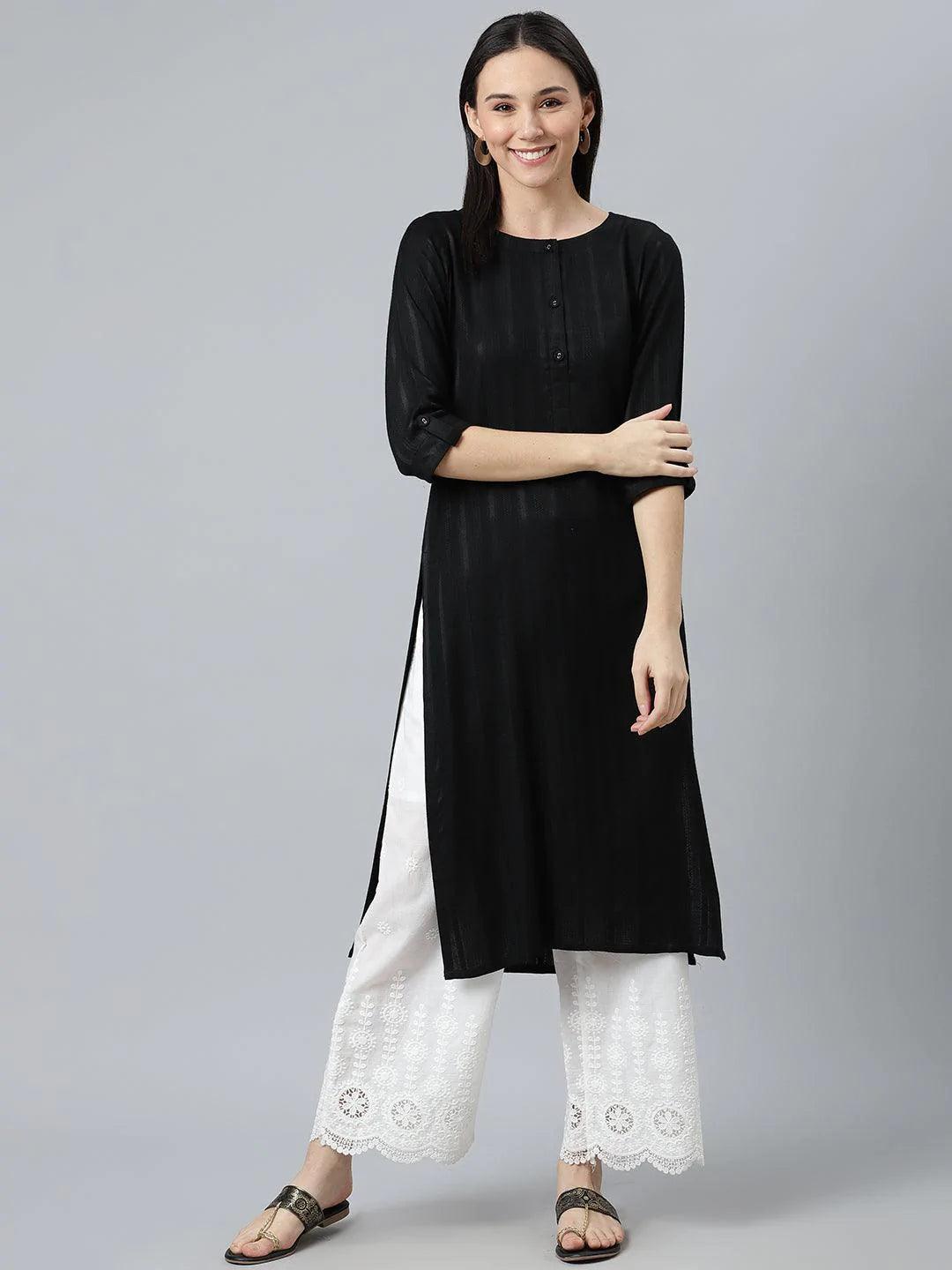 Black Striped Rayon Kurta - ShopLibas