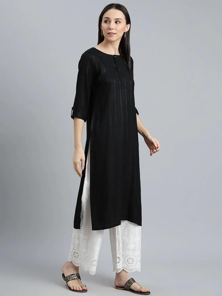 Black Striped Rayon Kurta - ShopLibas