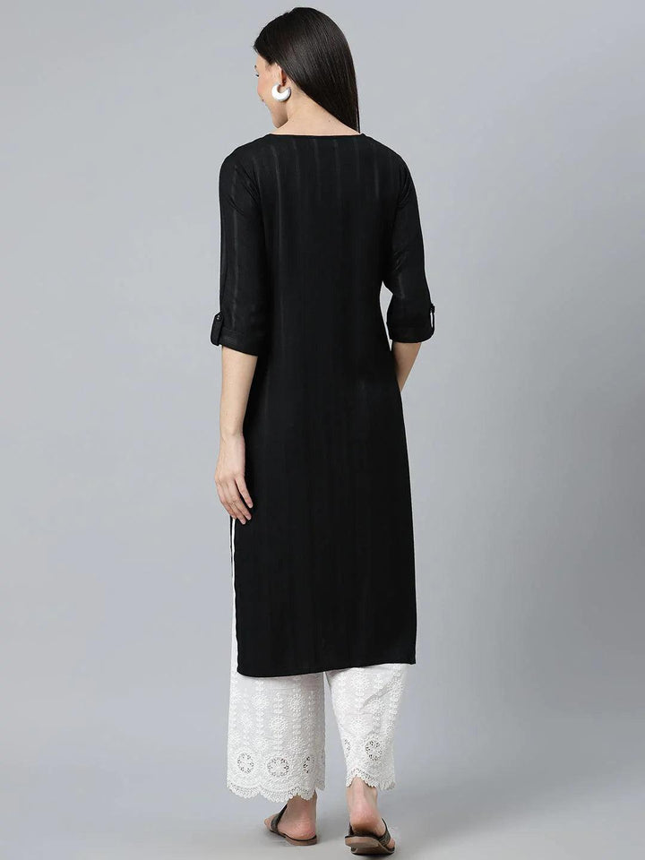 Black Striped Rayon Kurta - ShopLibas