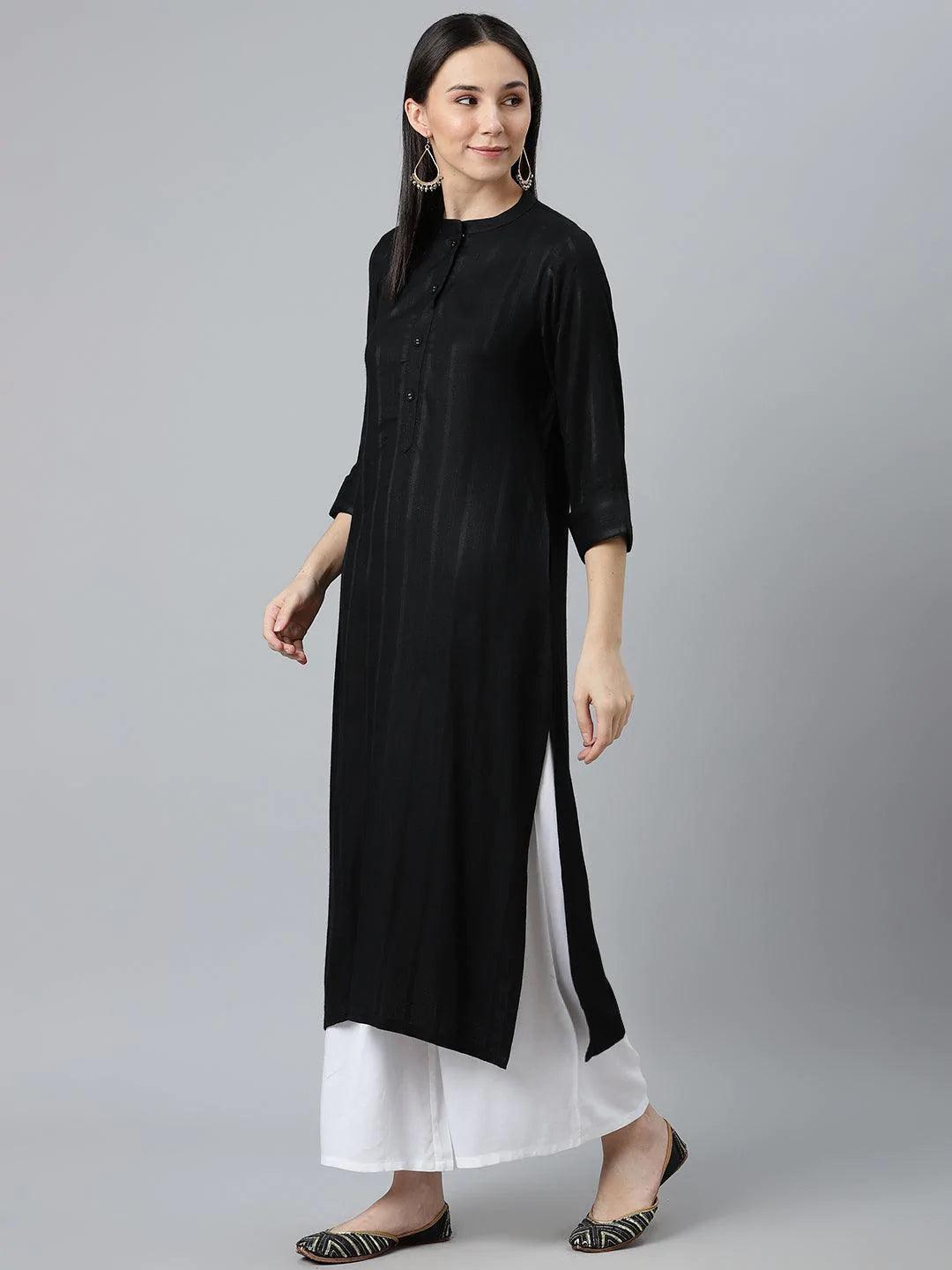Black Striped Rayon Kurta - ShopLibas