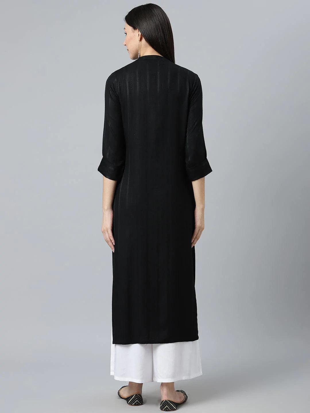 Black Striped Rayon Kurta - ShopLibas
