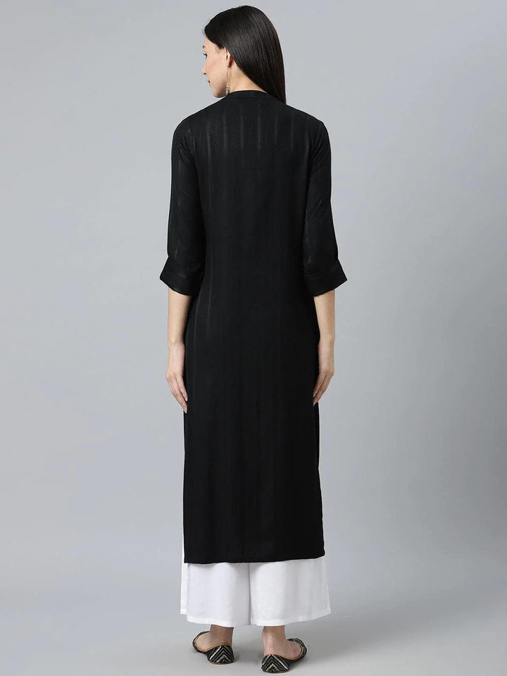 Black Striped Rayon Kurta - ShopLibas