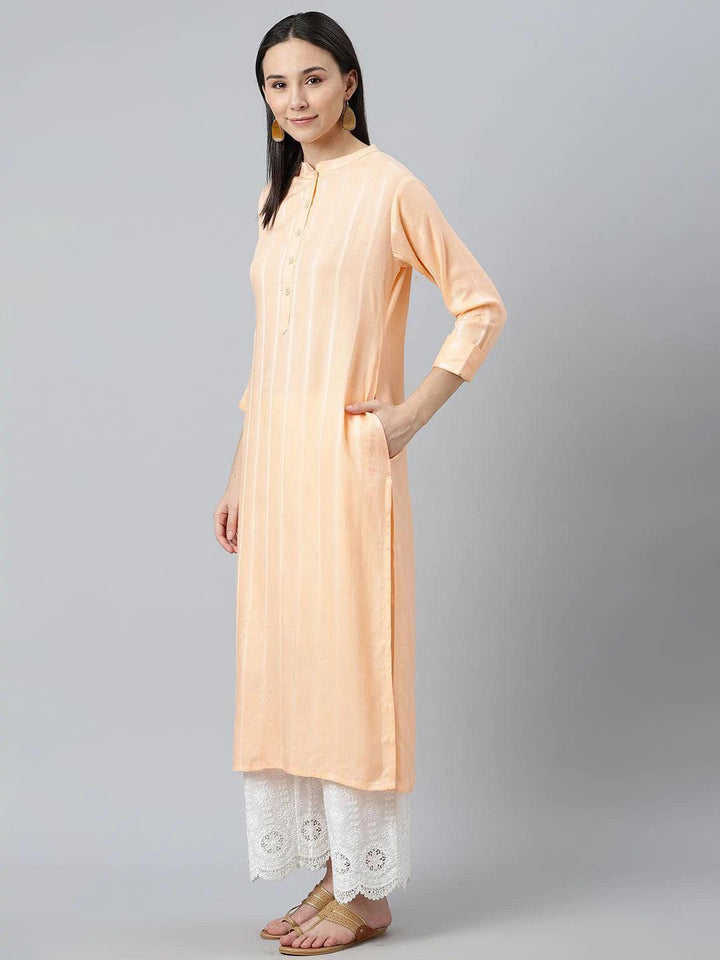 Orange Striped Rayon Kurta