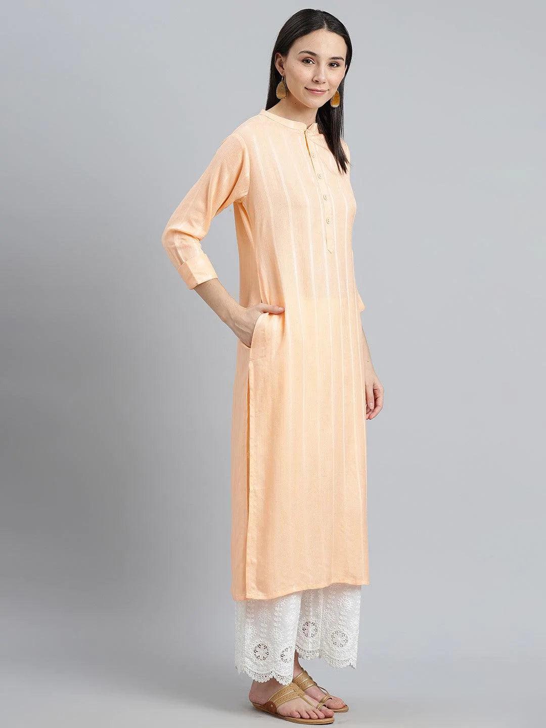 Orange Striped Rayon Kurta - ShopLibas 