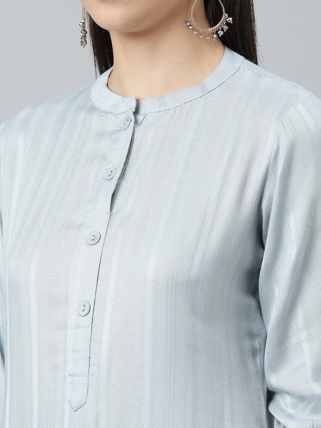 Grey Striped Rayon Kurta - ShopLibas