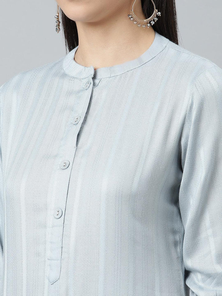 Grey Striped Rayon Kurta - ShopLibas