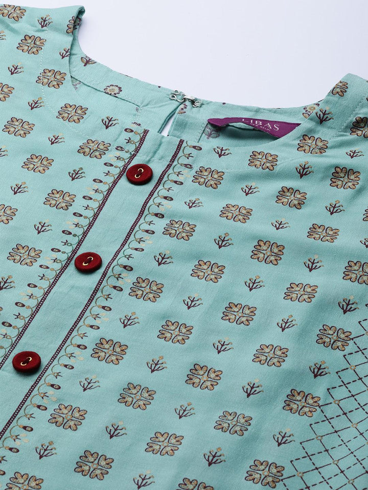 Blue Printed Chanderi Silk Kurta - ShopLibas