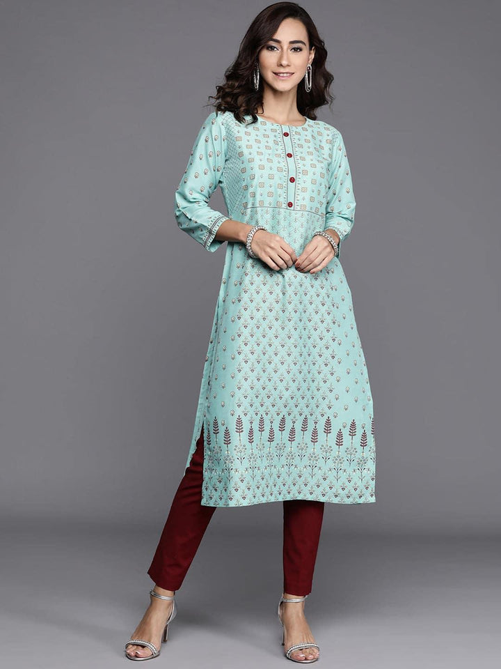 Blue Printed Chanderi Silk Kurta - ShopLibas