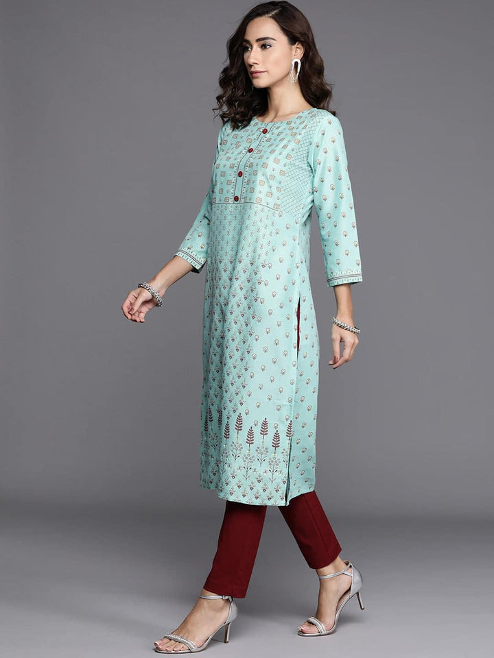 Blue Printed Chanderi Silk Kurta - ShopLibas