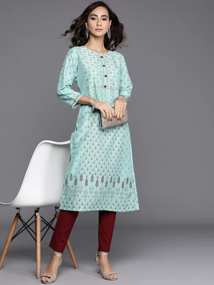 Blue Printed Chanderi Silk Kurta - ShopLibas