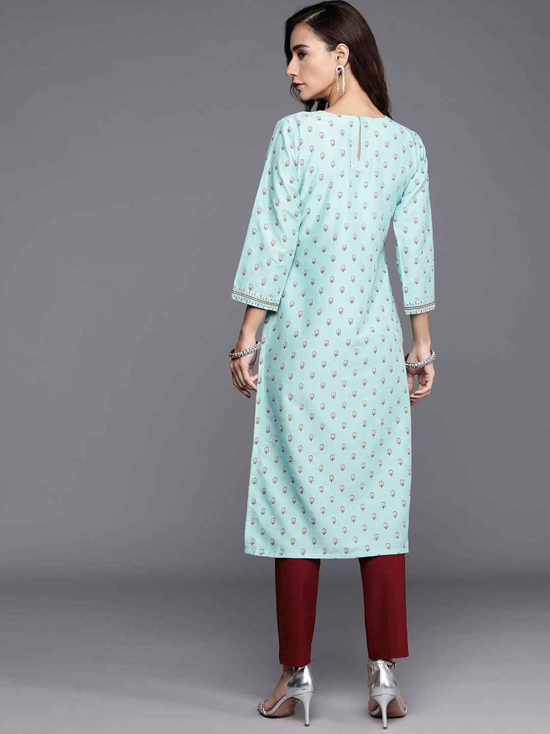 Blue Printed Chanderi Silk Kurta - ShopLibas