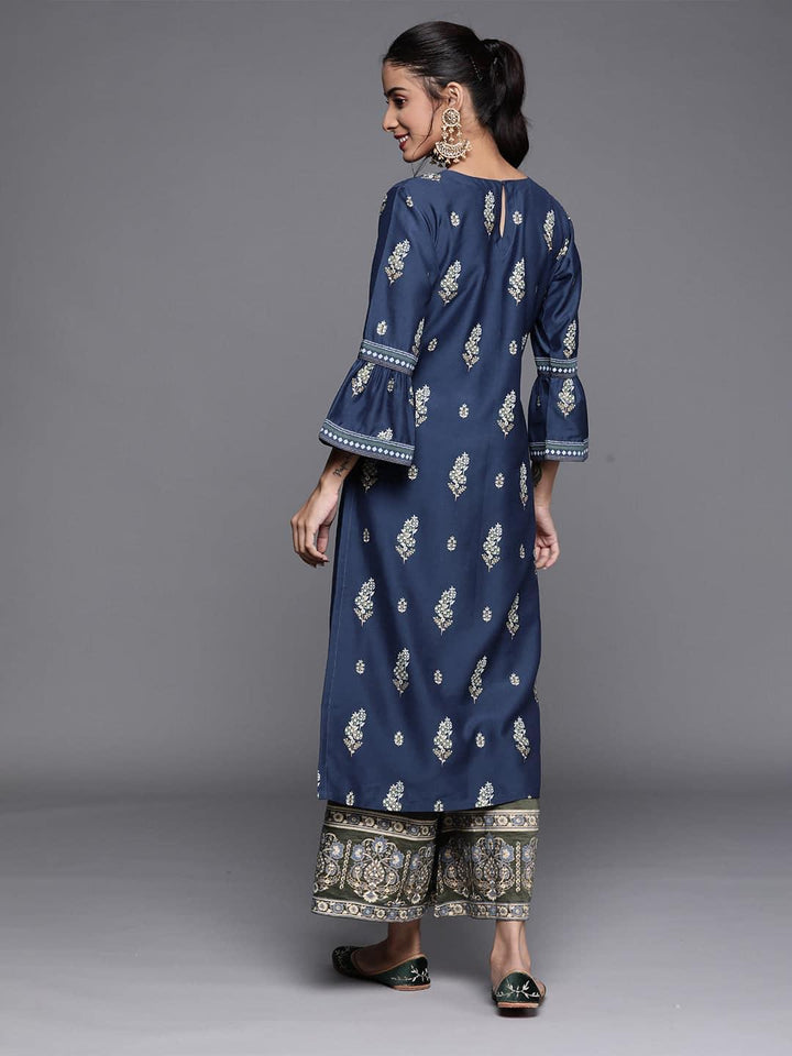 Blue Printed Chanderi Silk Kurta - ShopLibas