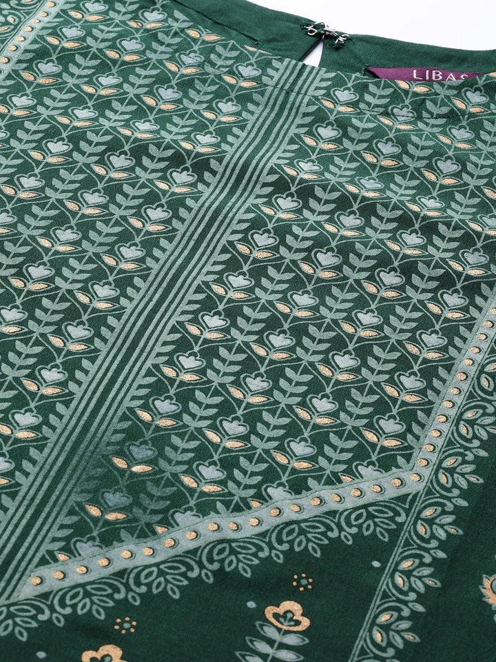 Green Printed Chanderi Silk Kurta - ShopLibas