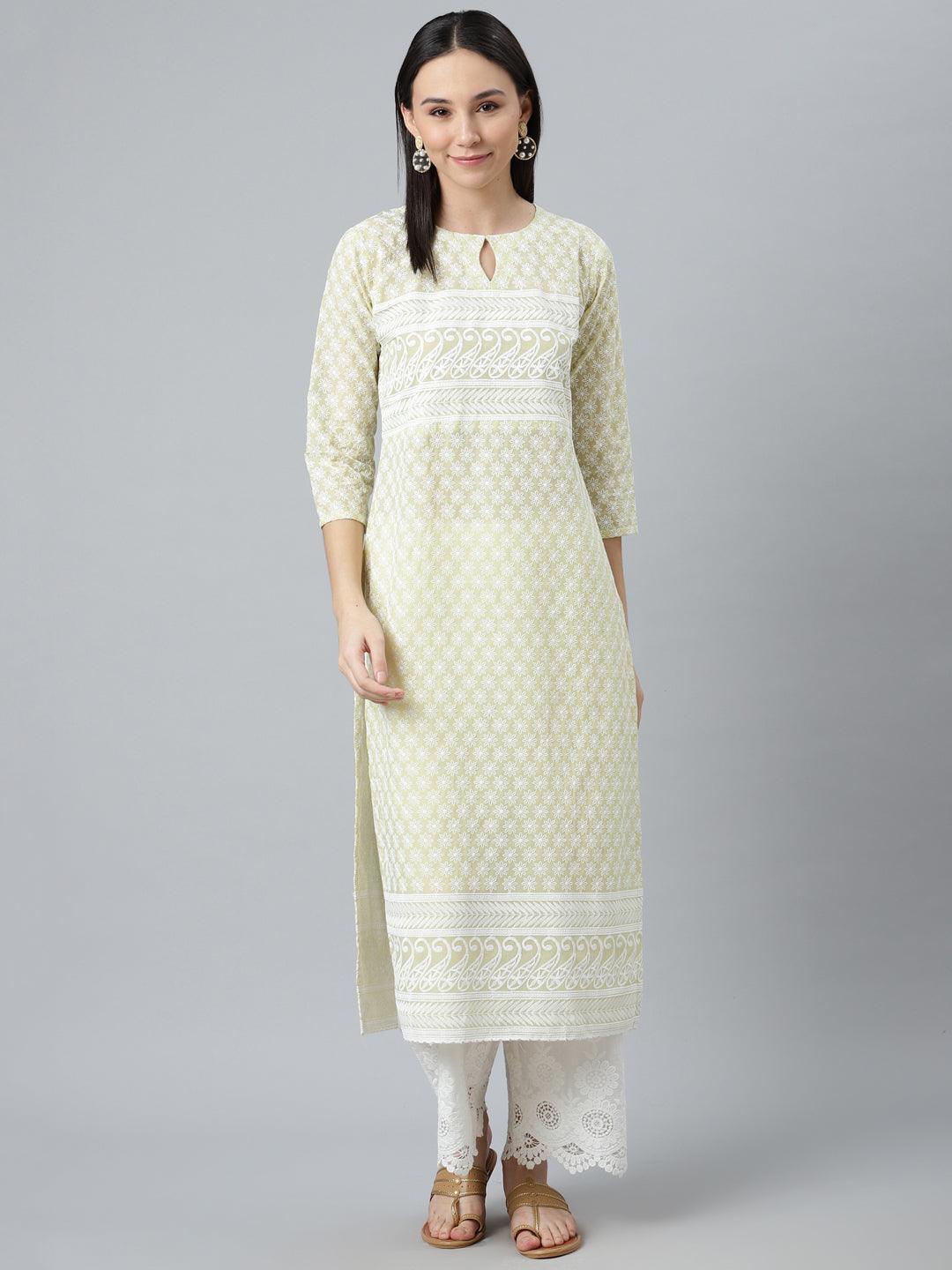 Green Embroidered Straight Kurta - ShopLibas 