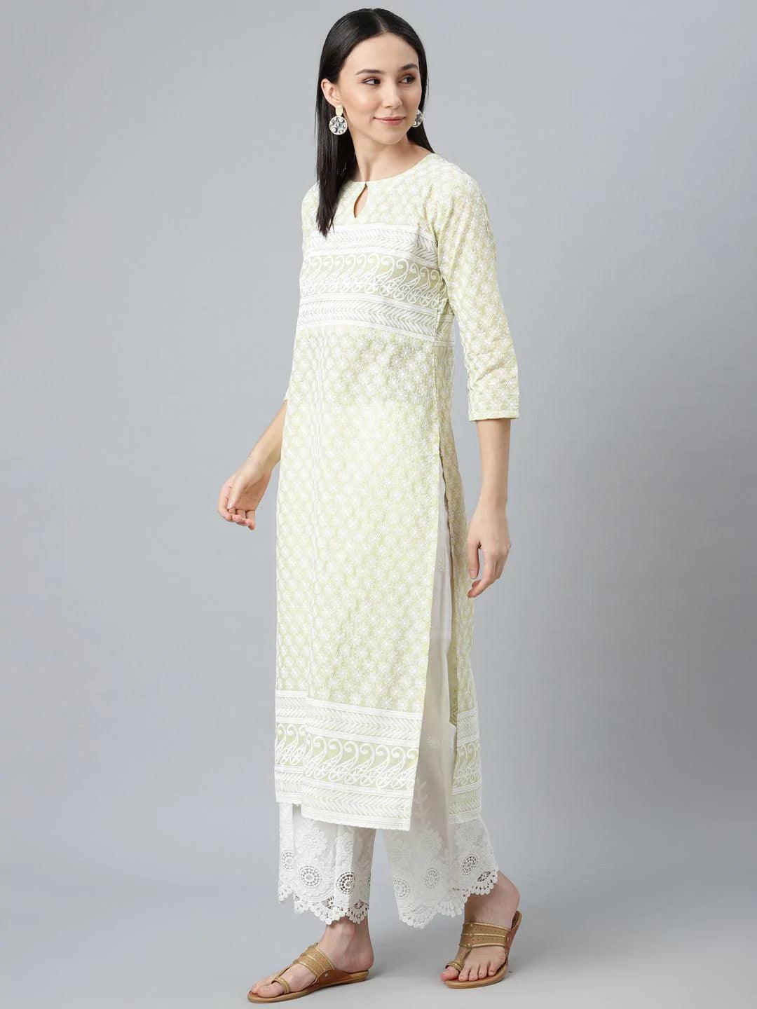 Green Embroidered Straight Kurta - ShopLibas 