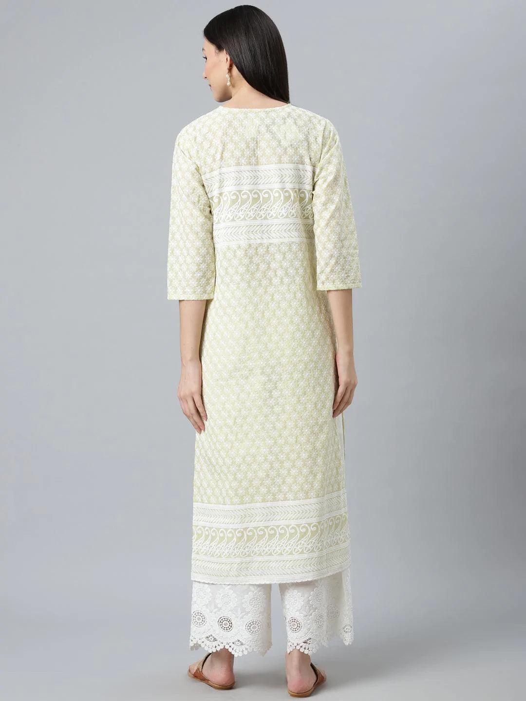 Green Embroidered Straight Kurta - ShopLibas 