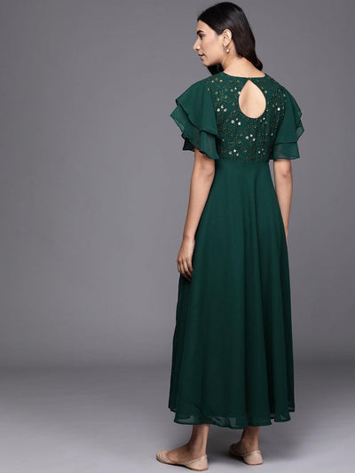 Green Embroidered Georgette Dress - ShopLibas
