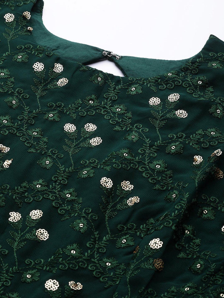 Green Embroidered Georgette Dress - ShopLibas