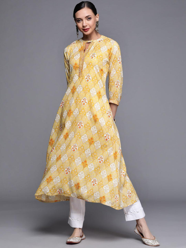 Yellow Printed Rayon Kurta - ShopLibas