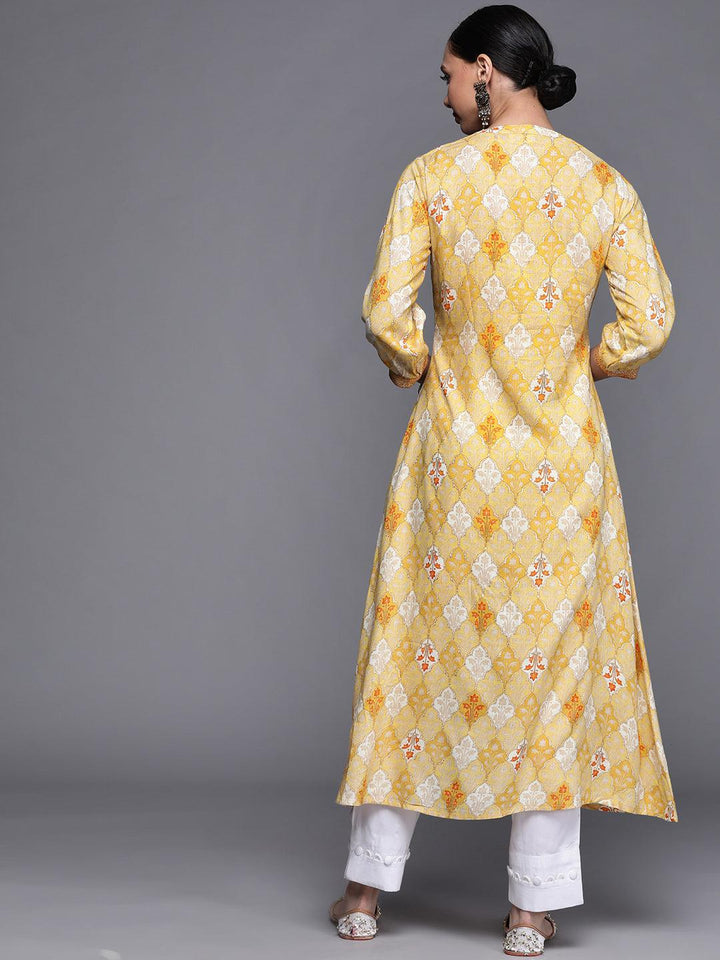 Yellow Printed Rayon Kurta - ShopLibas