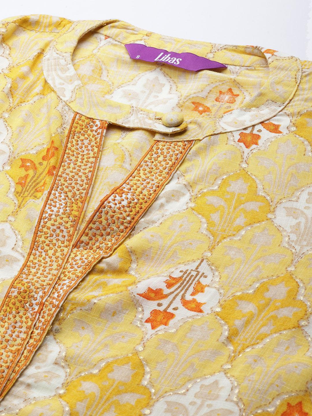 Yellow Printed Rayon Kurta - ShopLibas
