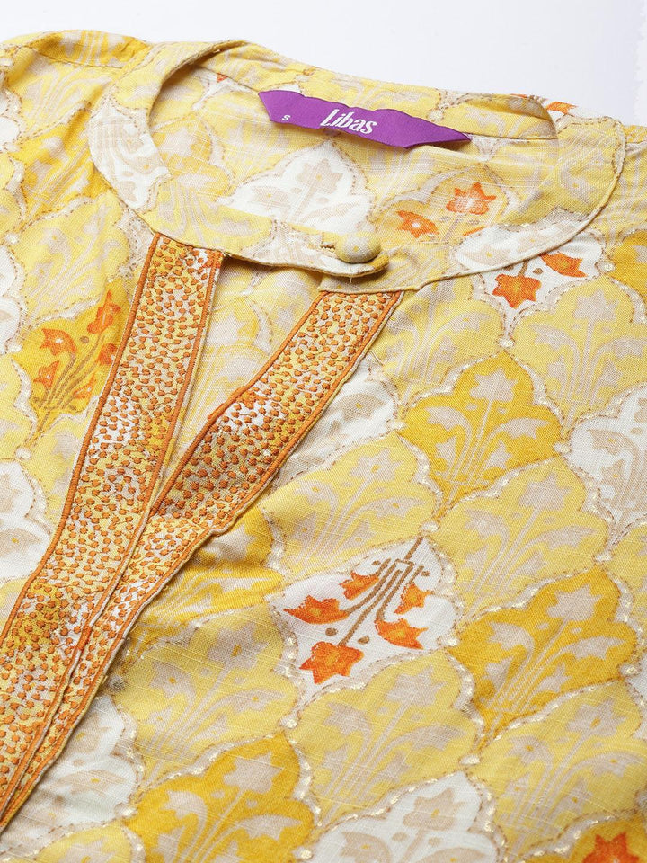 Yellow Printed Rayon Kurta - ShopLibas