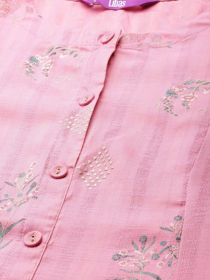 Pink Printed Cotton Silk Kurta - ShopLibas