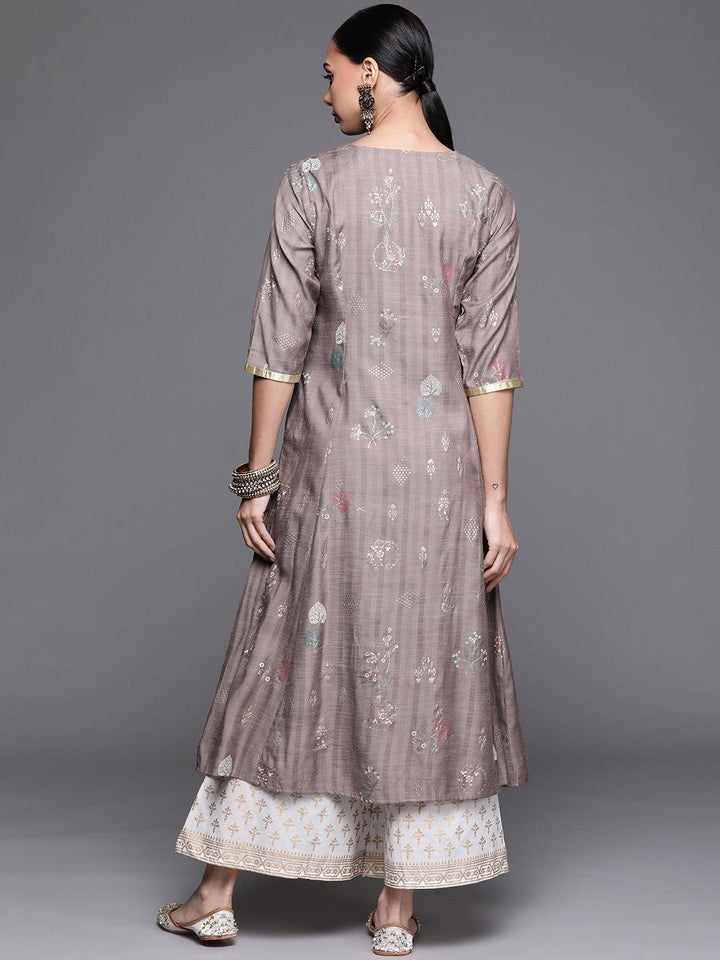Grey Printed Cotton Silk Kurta - ShopLibas