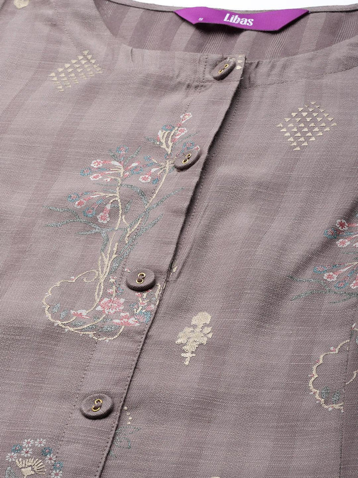 Grey Printed Cotton Silk Kurta - ShopLibas