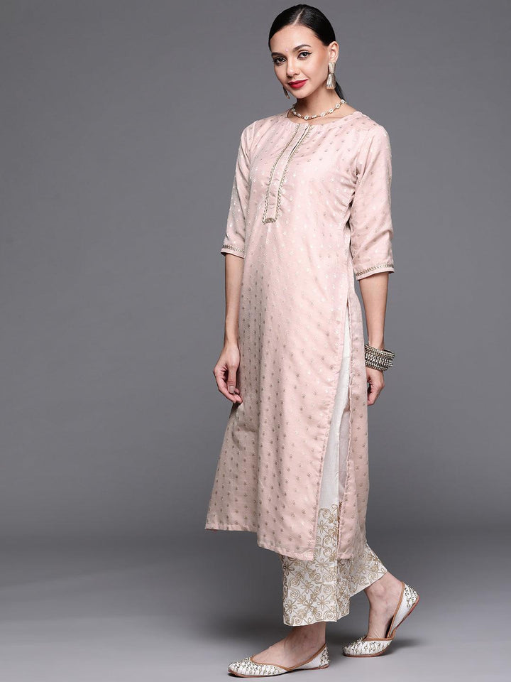 Pink Woven Design Chanderi Silk Kurta - ShopLibas