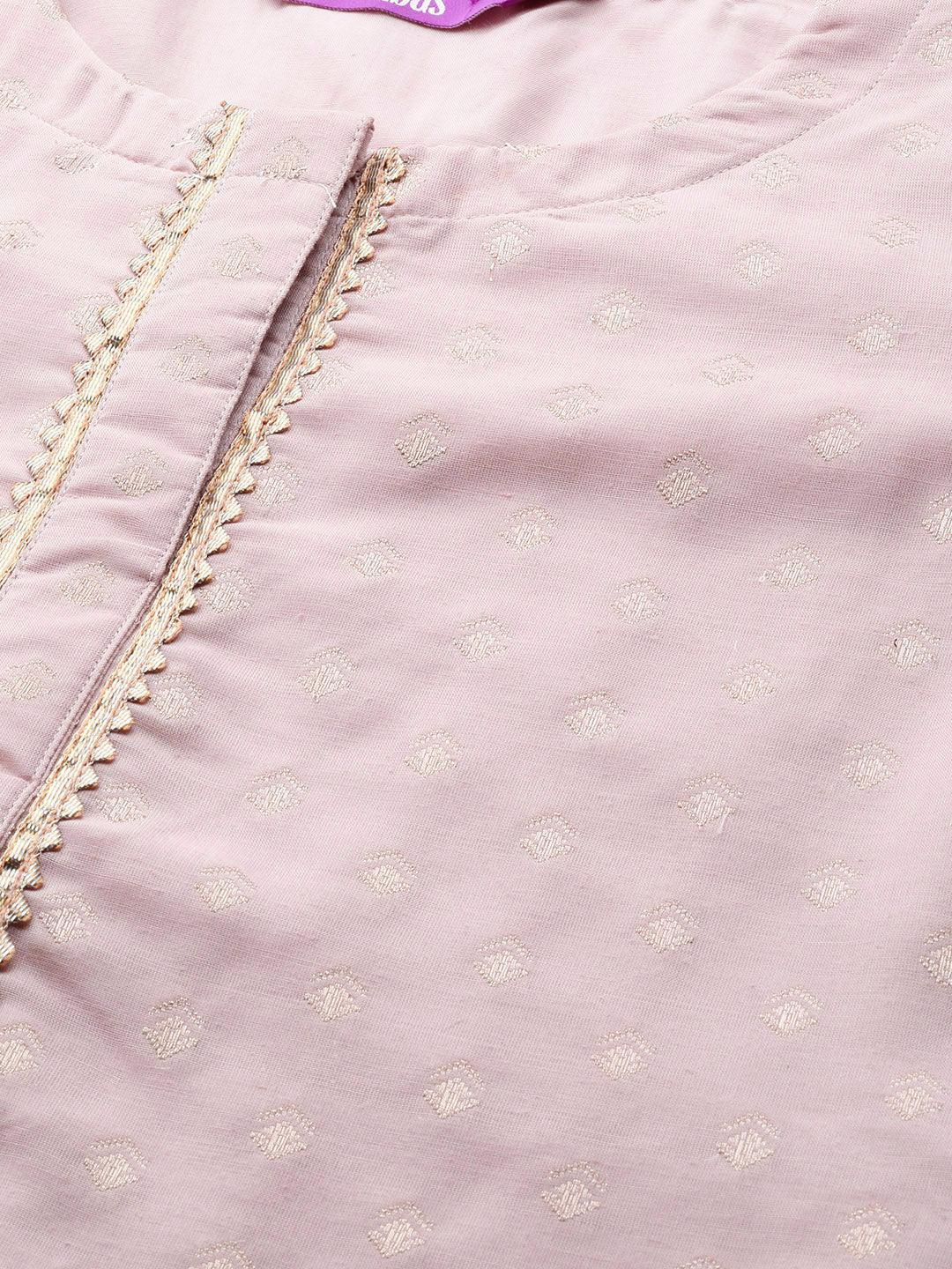 Pink Woven Design Chanderi Silk Kurta - ShopLibas