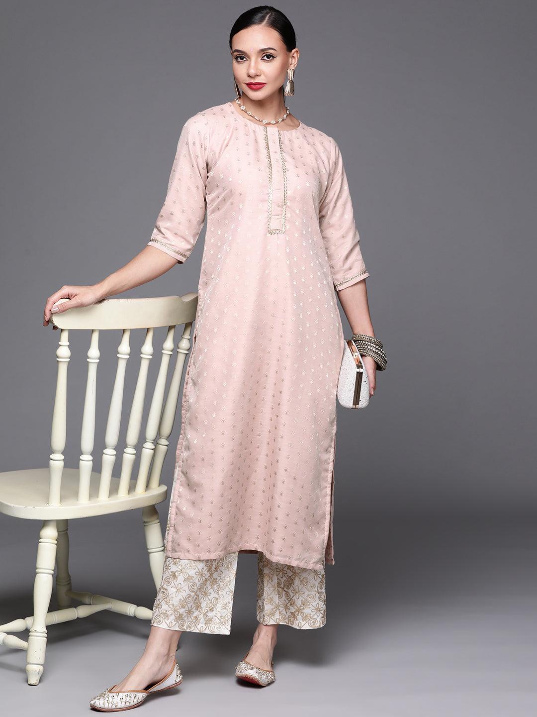 Pink Woven Design Chanderi Silk Kurta - ShopLibas