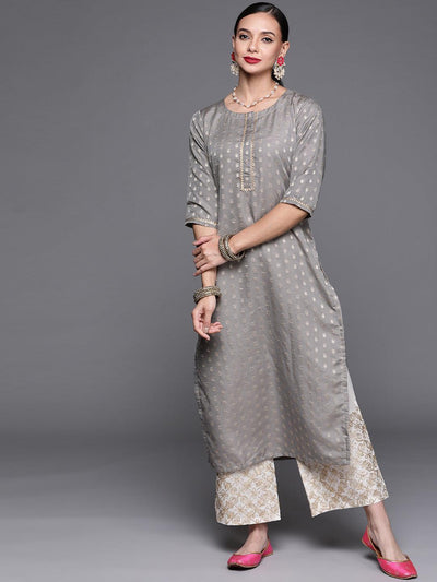Grey Woven Design Chanderi Silk Kurta - ShopLibas