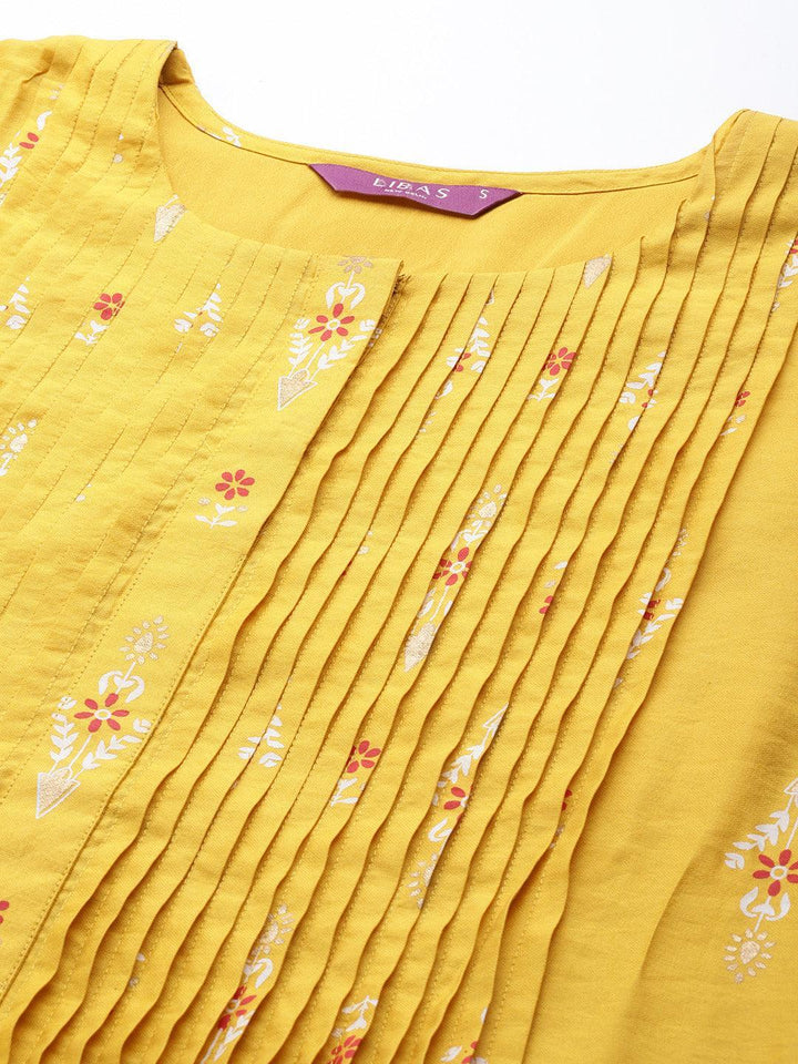 Yellow Printed Chanderi Silk Kurta - ShopLibas