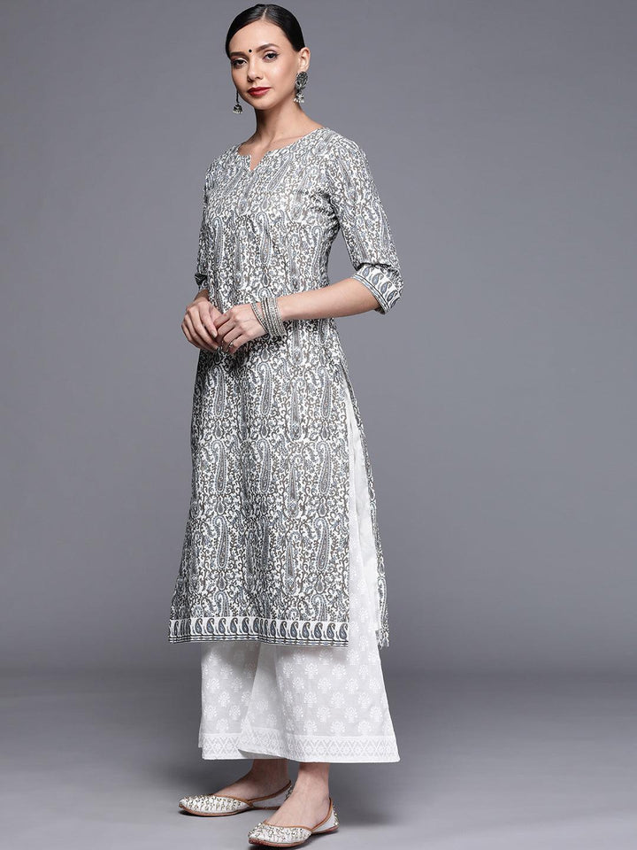 Grey Printed Chanderi Silk Kurta - ShopLibas
